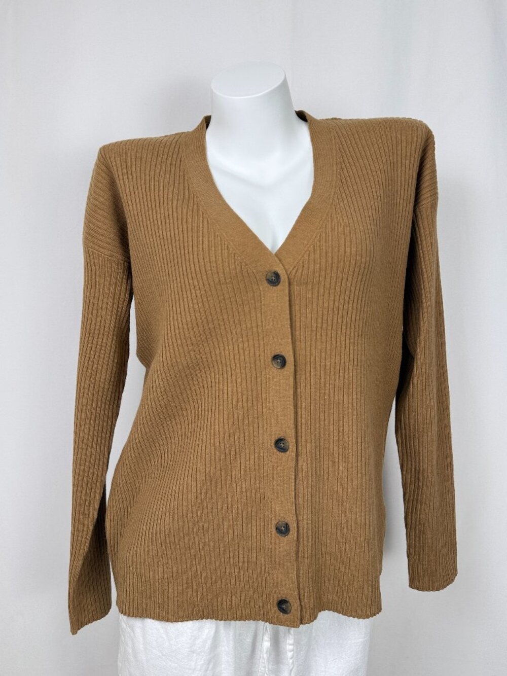 George Women V-Neck Ribbed Knit Cardigan Sweater Camel Brown S XS L XL NWT